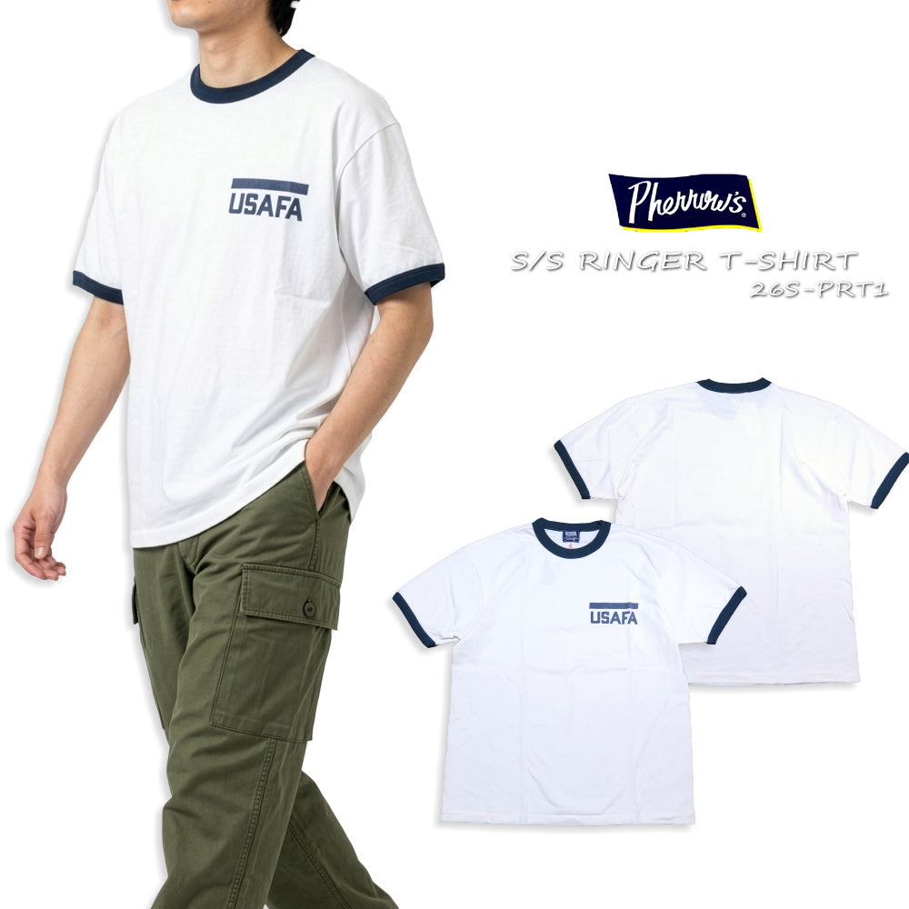 Pherrow's Ringer T-shirt USAFA Short Sleeve White Military Classic 26S-PRT1
