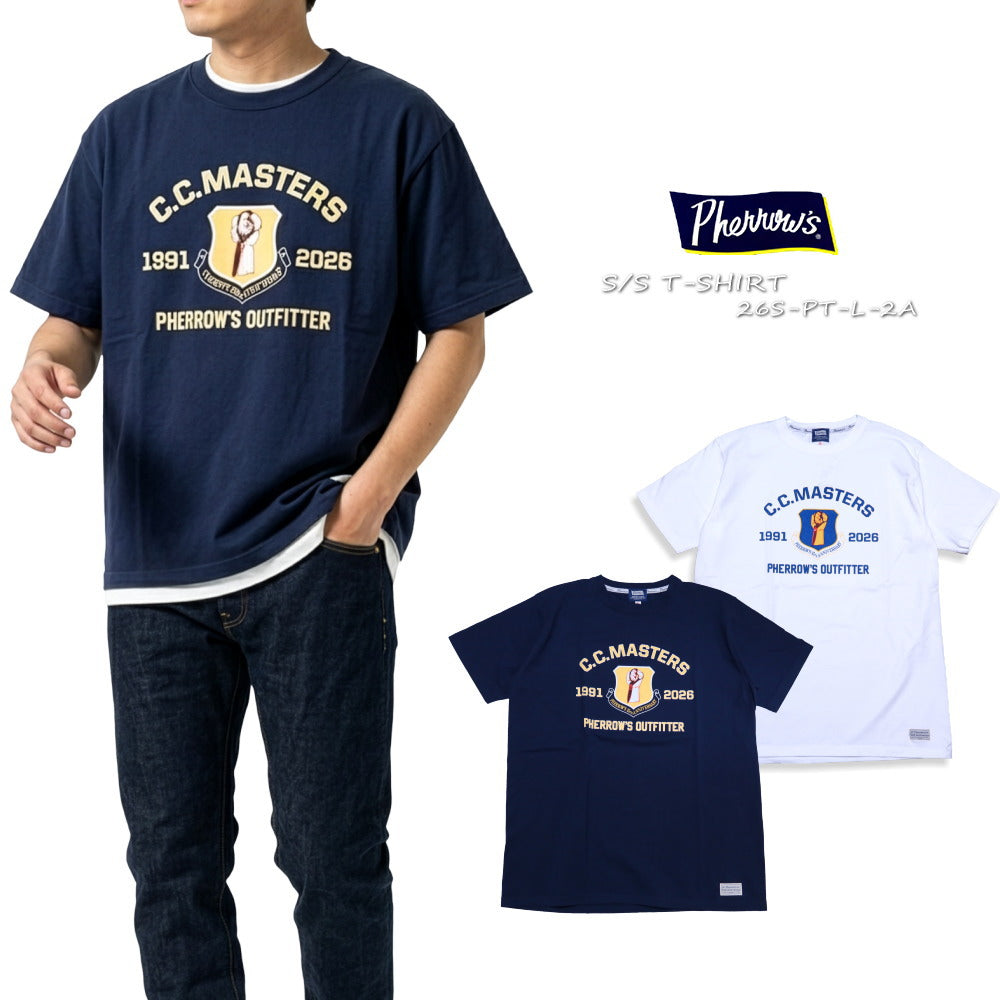 Pherrow's 35th Anniversary Design T-Shirt Short Sleeve Military 26S-PT-L-2A White Navy Men's
