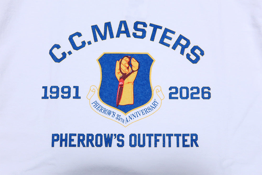 Pherrow's 35th Anniversary Design T-Shirt Short Sleeve Military 26S-PT-L-2A White Navy Men's