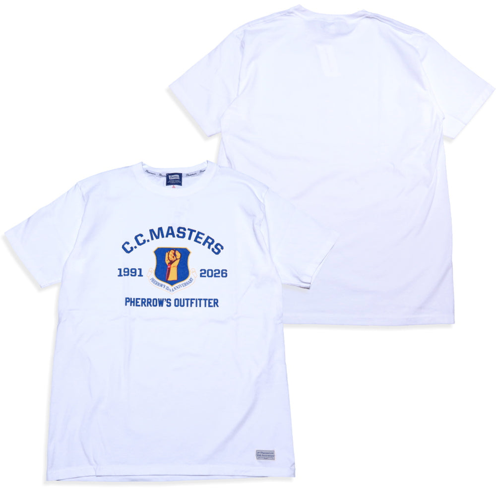 Pherrow's 35th Anniversary Design T-Shirt Short Sleeve Military 26S-PT-L-2A White Navy Men's