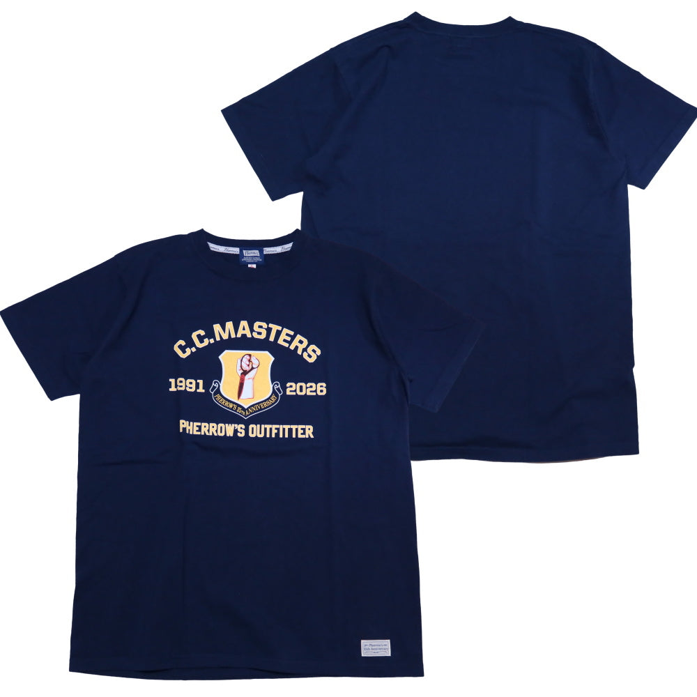 Pherrow's 35th Anniversary Design T-Shirt Short Sleeve Military 26S-PT-L-2A White Navy Men's