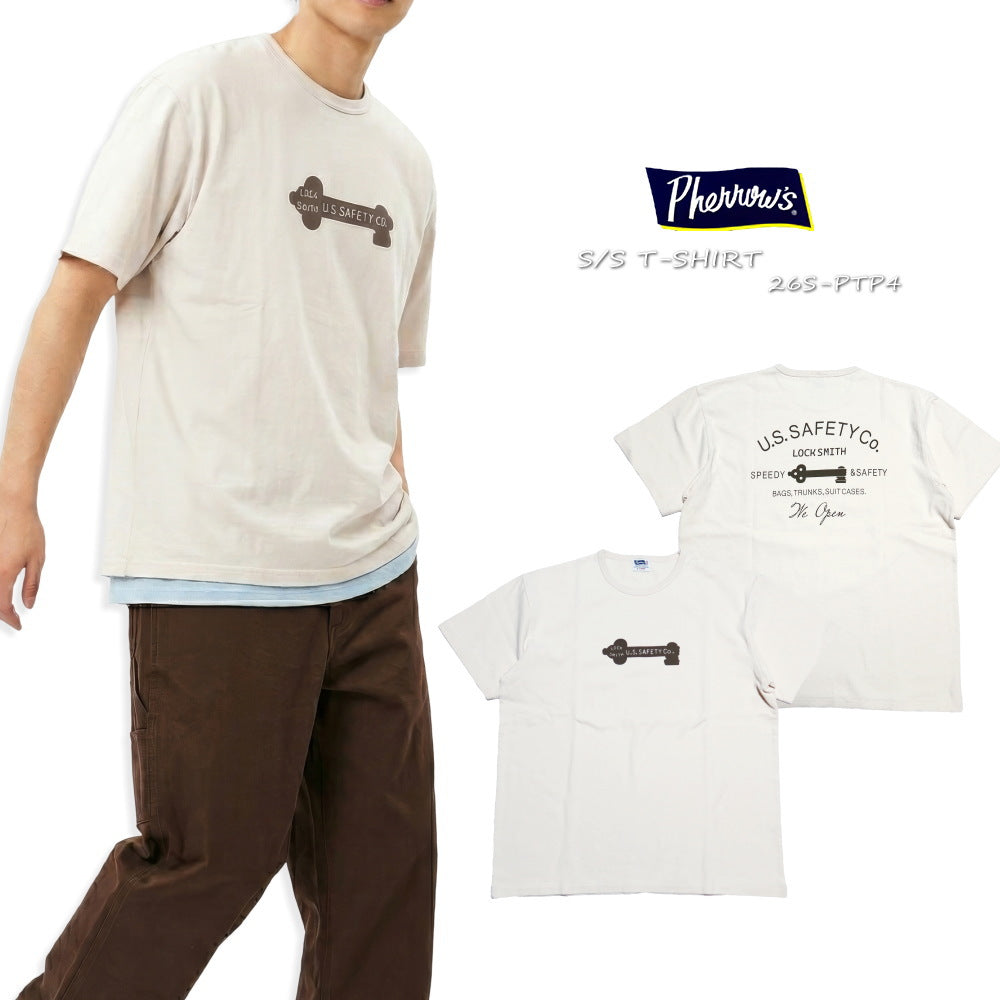 Pherrow's フェローズ Tシャツ LOCKSMITH 半袖 日本製 メンズ 鍵 26S-PTP4 Sホワイト
