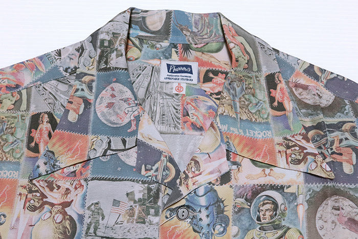 Pherrow's Space Pattern Hawaiian Shirt Rayon 26S-SPACE35TH Made in Japan Short Sleeve Fade Multi