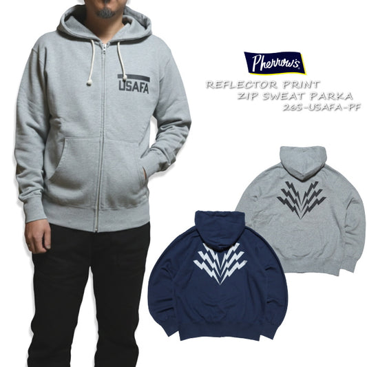 Pherrow's フェローズ hoodie ジップスウェットパーカー USAFA サンダーV リフレクタープリント 日本製 26S-USAFA-PF ミリタリー