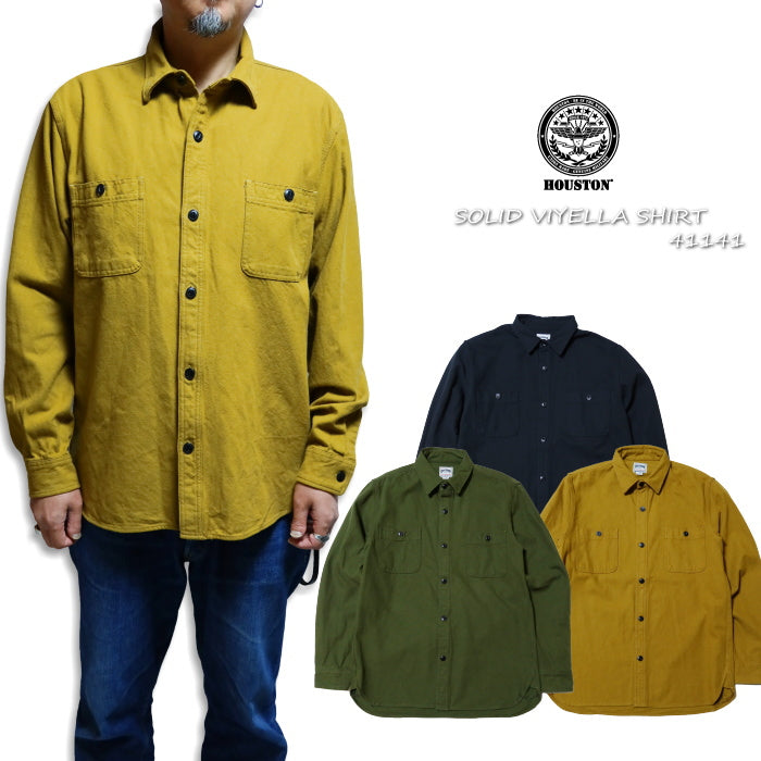 HOUSTON Solid Viyella Shirt, Plain, 41141, Work Shirt, Long Sleeve, Men's