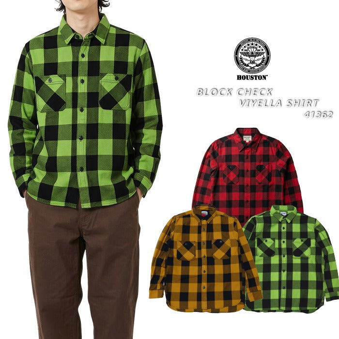 HOUSTON Block Check Viyella Long Sleeve Shirt 41362 Heavyweight Work Shirt Men's American Casual
