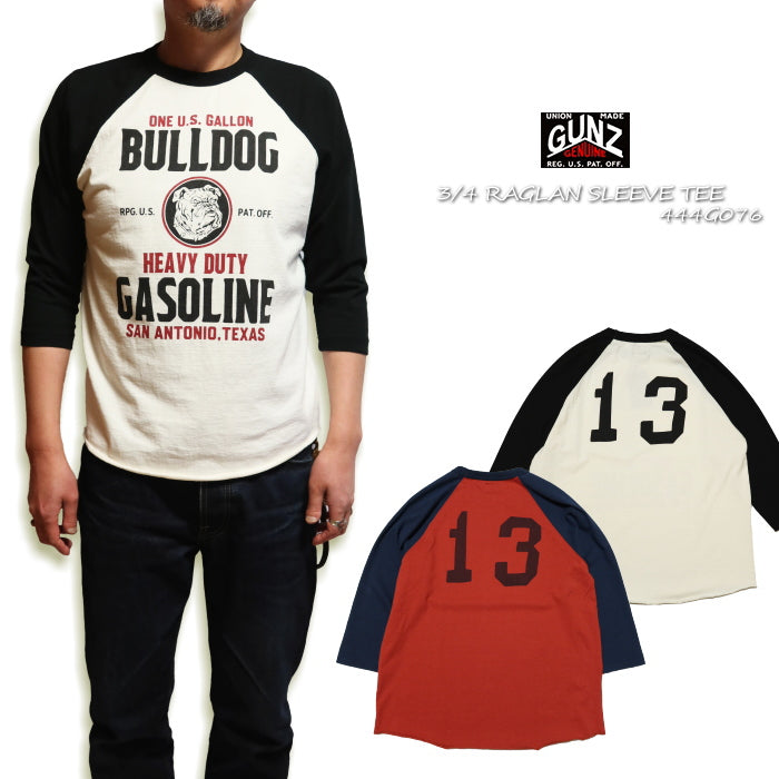 GUNZ 3/4 Raglan 3/4 Sleeve T-Shirt BULLDOG GASOLINE Bulldog 444G076 Made in Japan