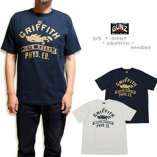 GUNZ GRIFFITH Short Sleeve T-Shirt for Men, College, 444G088, Made in Japan