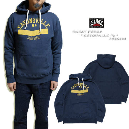 GUNZ ガンズ スウェットパーカー ヘビーウエイト 裏起毛 日本製 CATONVILLE Pt. メンズ ネイビー 445G424