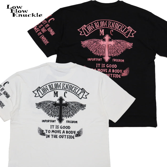 LOW BLOW KNUCKLE Lowbrow Knuckle T-shirt Cross Wings Embroidery Short Sleeve 554362