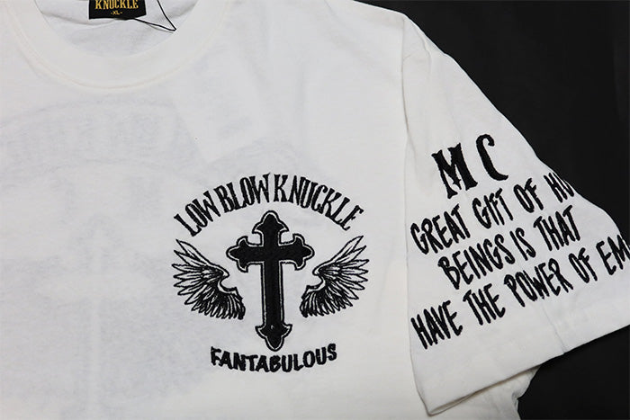 LOW BLOW KNUCKLE Lowbrow Knuckle T-shirt Cross Wings Embroidery Short Sleeve 554362