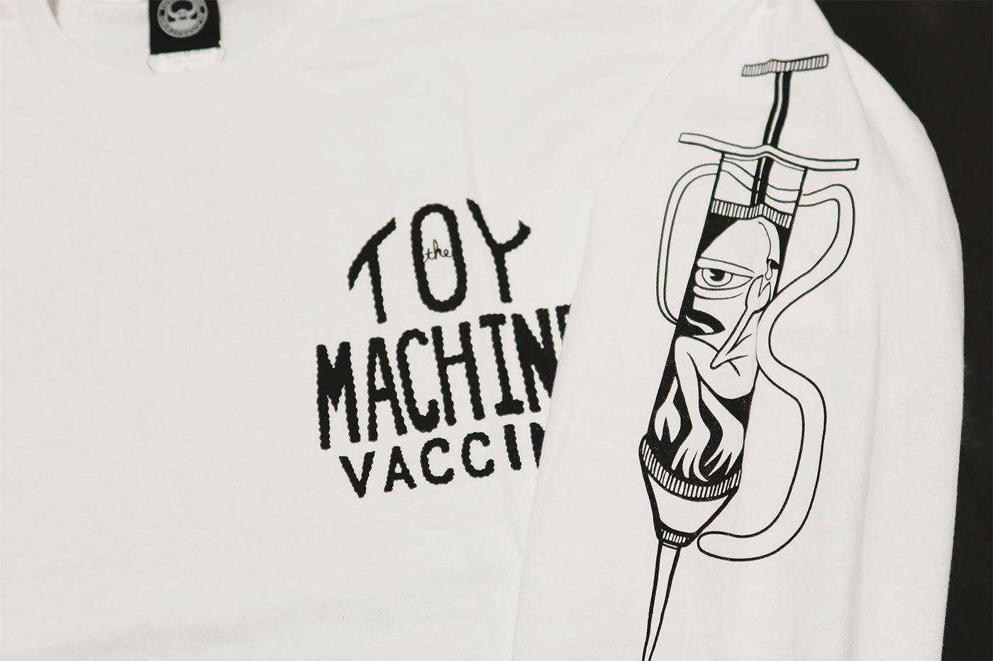 TOY MACHINE Toy Machine Long Sleeve T-shirt VACCINE GET INJECTED Embroidery Print TMPELT5 White