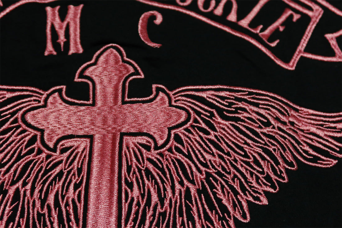 LOW BLOW KNUCKLE Lowbrow Knuckle T-shirt Cross Wings Embroidery Short Sleeve 554362