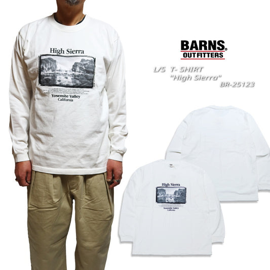 BARNS OUTFITTERS バーンズアウトフィッターズ 長袖Tシャツ High Sierra フォトプリント BR-25123 ホワイト