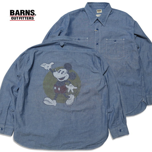 BARNS OUTFITTERS ミッキーマウス シャンブレーシャツ 40's indigo naval Shirt バーンズアウトフィッターズ 長袖 BR-25340