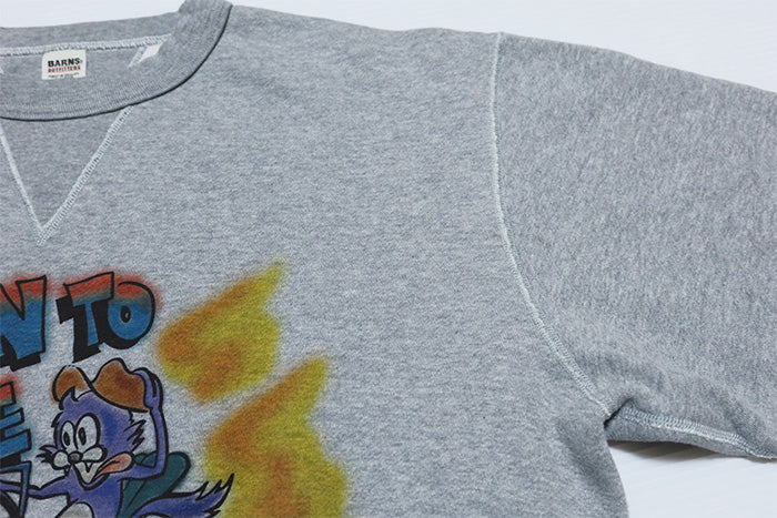 BARNS OUTFITTERS バーンズアウトフィッターズ COZUN クルーネックスウェットシャツ" BORN TO RIDE" 日本製 両Vガゼット BR-25386