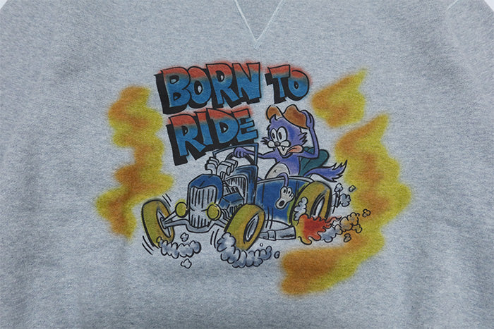 BARNS OUTFITTERS バーンズアウトフィッターズ COZUN クルーネックスウェットシャツ" BORN TO RIDE" 日本製 両Vガゼット BR-25386