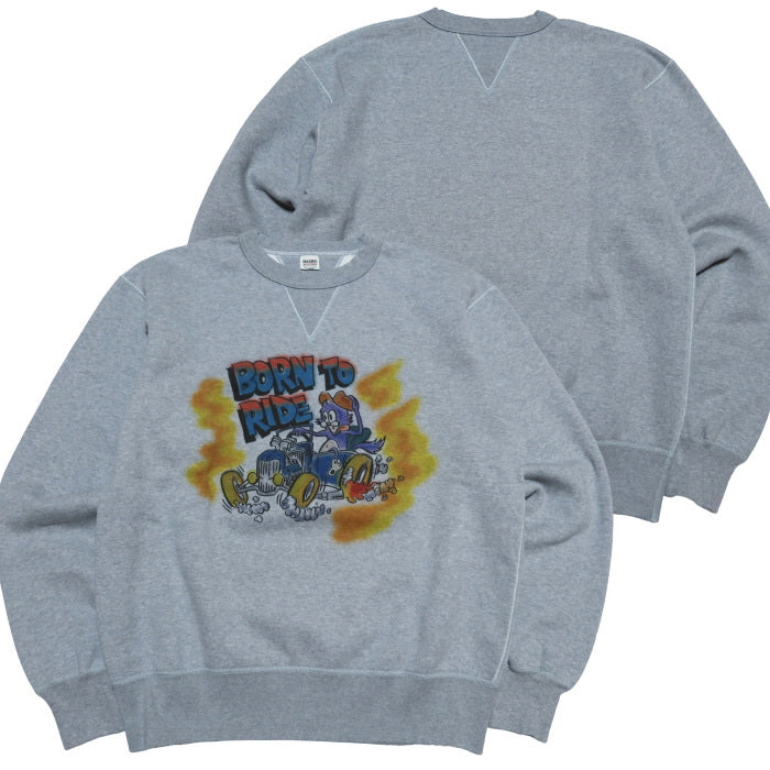 BARNS OUTFITTERS バーンズアウトフィッターズ COZUN クルーネックスウェットシャツ" BORN TO RIDE" 日本製 両Vガゼット BR-25386