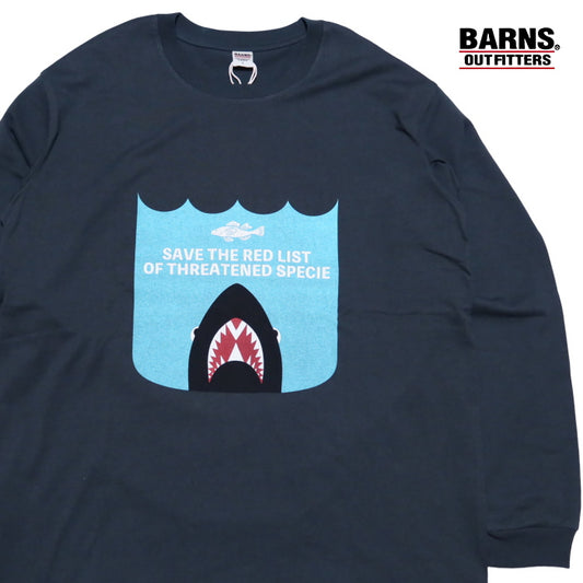 BARNS OUTFITTERS バーンズアウトフィッターズ 長袖Tシャツ"SAVE THE RED LIST" サメ シャーク BR-25422 チャコール