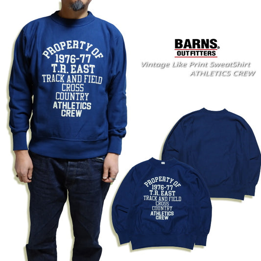 BARNS OUTFITTERS バーンズアウトフィッターズ ヴィンテージライクスウェットシャツ サイドリブ ATHLETICS CREW 日本製 BR-25455