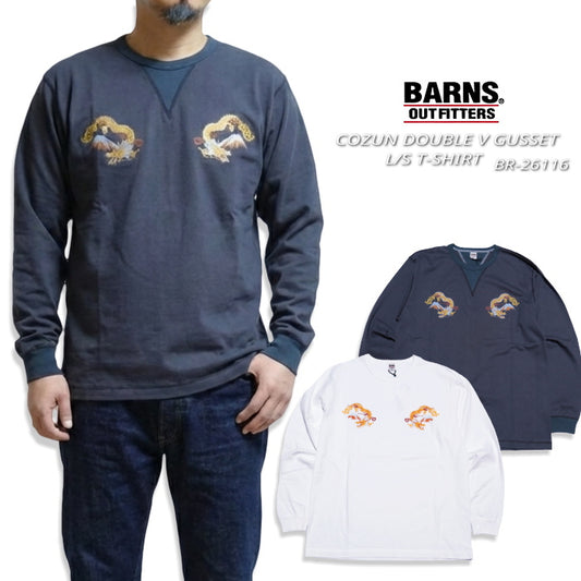 BARNS OUTFITTERS バーンズアウトフィッターズ COZUN 両Vガゼット長袖Tシャツ 富士,龍 日本製 BR-26108