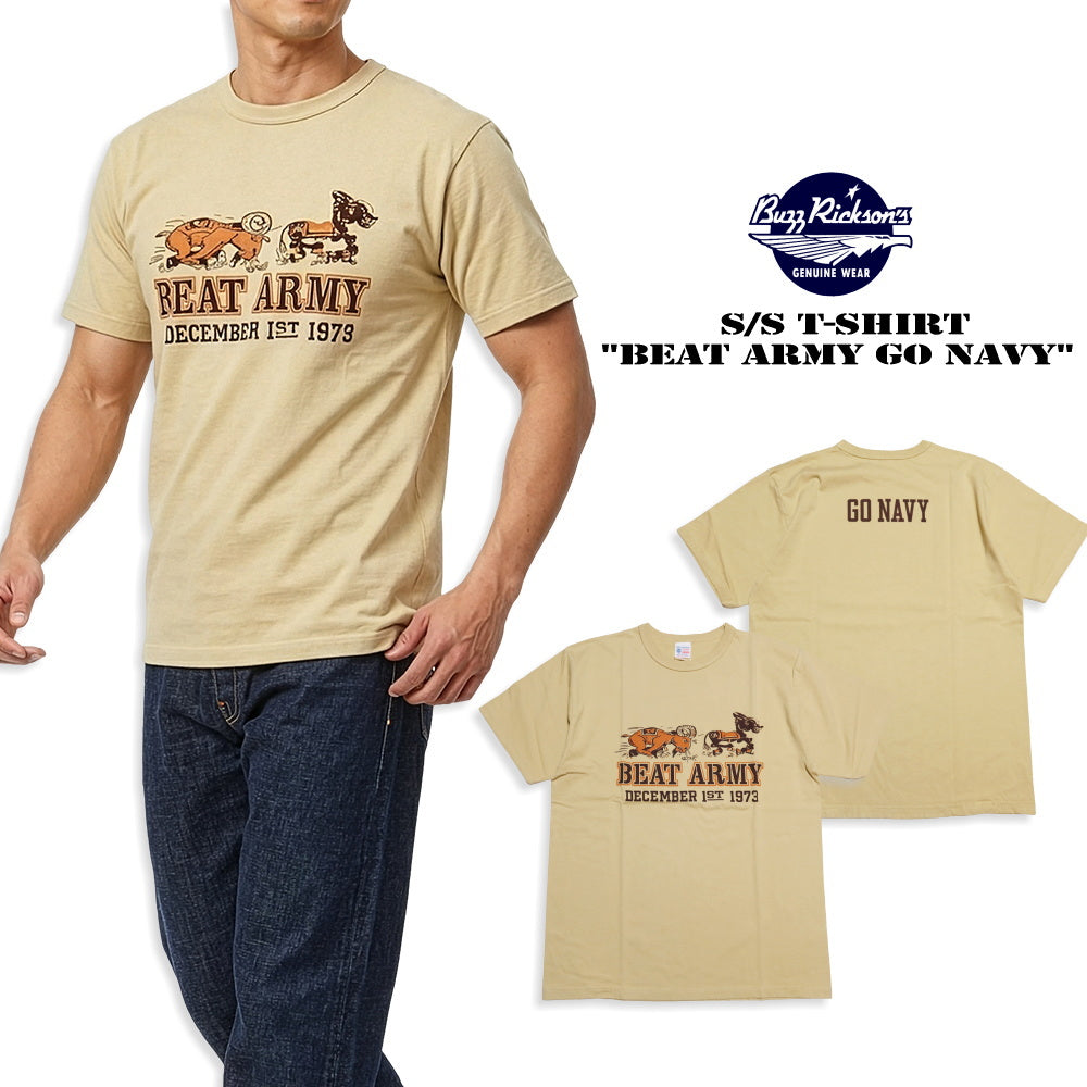 BUZZ RICKSON’S(バズリクソンズ) Tシャツ BEAT ARMY GO NAVY BR79702 アメリカ製 丸胴 メンズ 半袖