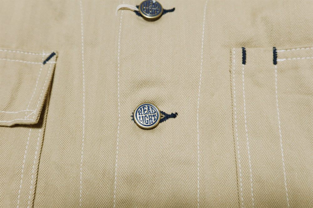 HEADLIGHT ヘッドライト ランダムヘリンボーンツイル ワークベスト ワークジャケット ノーカラー HD15909 日本製