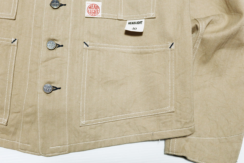 HEADLIGHT ヘッドライト ランダムヘリンボーンツイル ワークベスト ワークジャケット ノーカラー HD15909 日本製