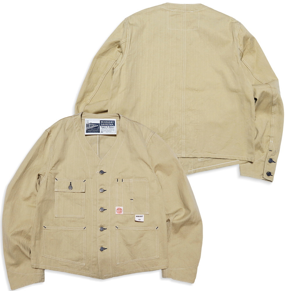 HEADLIGHT ヘッドライト ランダムヘリンボーンツイル ワークベスト ワークジャケット ノーカラー HD15909 日本製