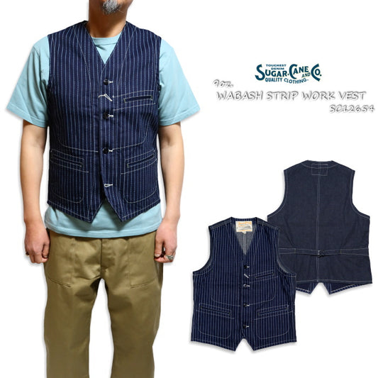 SUGAR CANE シュガーケーン 9oz.ウォバッシュストライプワークベスト 日本製 SC12654