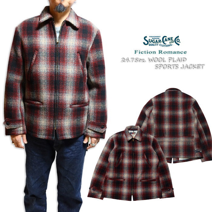 SUGAR CANE シュガーケーン FICTION ROMANCE フィクションロマンス 24.75oz.ウールスポーツジャケット チェック柄 日本製 レッド SC15833