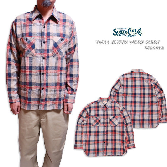 SUGAR CANE シュガーケーン ツイルチェックワークシャツ 日本製 ベージュ コットン メンズ チェックシャツ SC29562