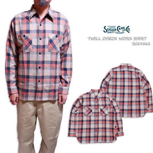 SUGAR CANE シュガーケーン ツイルチェックワークシャツ 日本製 ベージュ コットン メンズ チェックシャツ SC29562