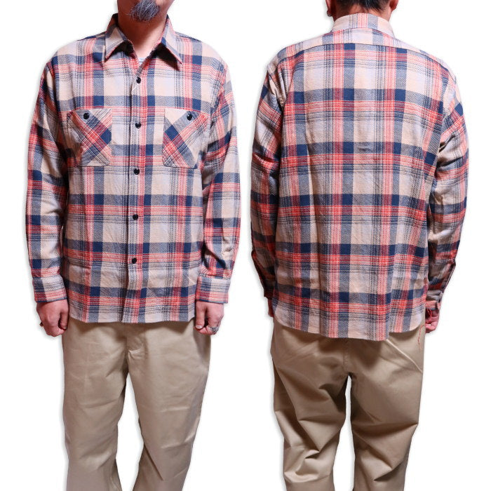 SUGAR CANE シュガーケーン ツイルチェックワークシャツ 日本製 ベージュ コットン メンズ チェックシャツ SC29562