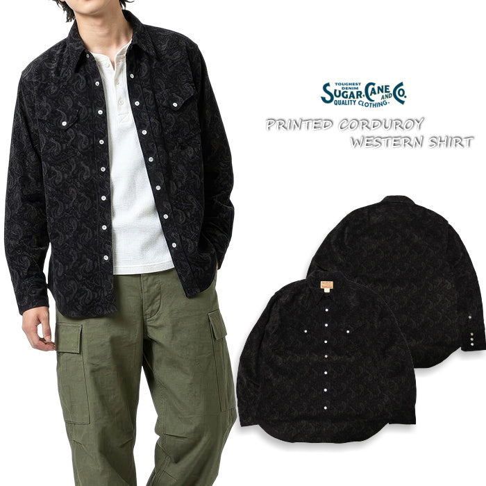 SUGAR CANE シュガーケーン ウエスタンシャツ ペイズリー柄コーデュロイ メンズ ブラック 日本製 長袖 SC29786