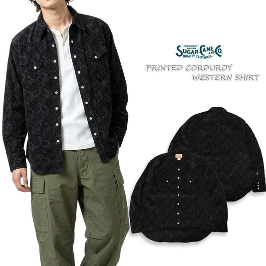 SUGAR CANE シュガーケーン ウエスタンシャツ ペイズリー柄コーデュロイ メンズ ブラック 日本製 長袖 SC29786