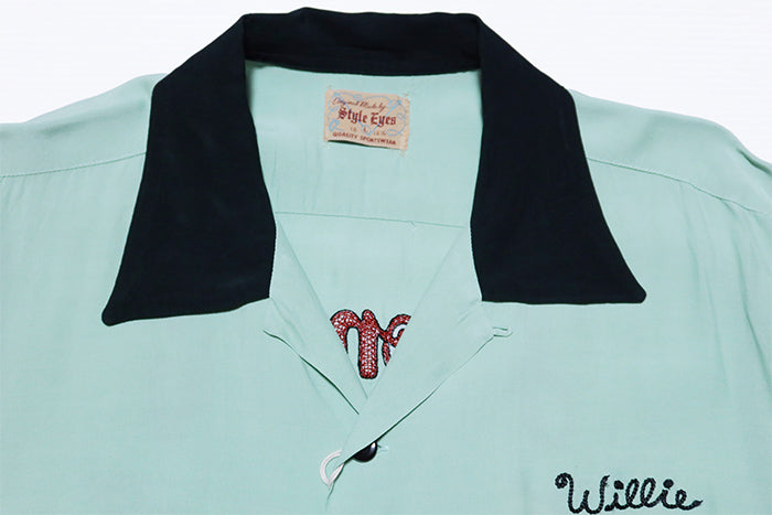 Style Eyes スタイルアイズ ボウリングシャツ ALONZO'S COFFEE SHOP INC. レーヨン 日本製 ミントグリーン SE39058