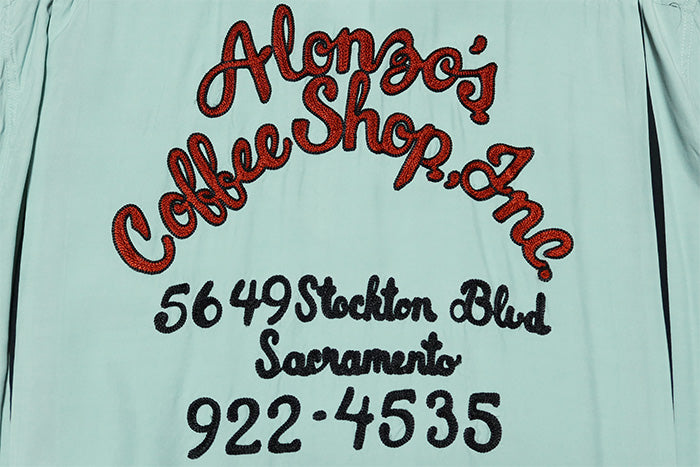 Style Eyes スタイルアイズ ボウリングシャツ ALONZO'S COFFEE SHOP INC. レーヨン 日本製 ミントグリーン SE39058