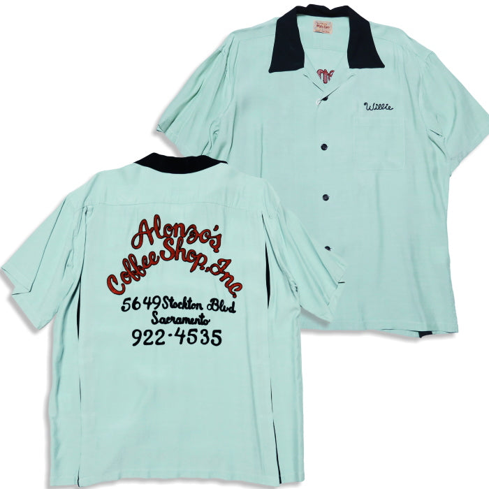 Style Eyes スタイルアイズ ボウリングシャツ ALONZO'S COFFEE SHOP INC. レーヨン 日本製 ミントグリーン SE39058