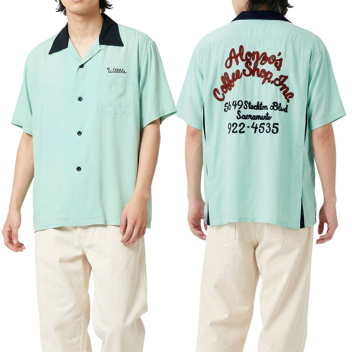 Style Eyes スタイルアイズ ボウリングシャツ ALONZO'S COFFEE SHOP INC. レーヨン 日本製 ミントグリーン SE39058