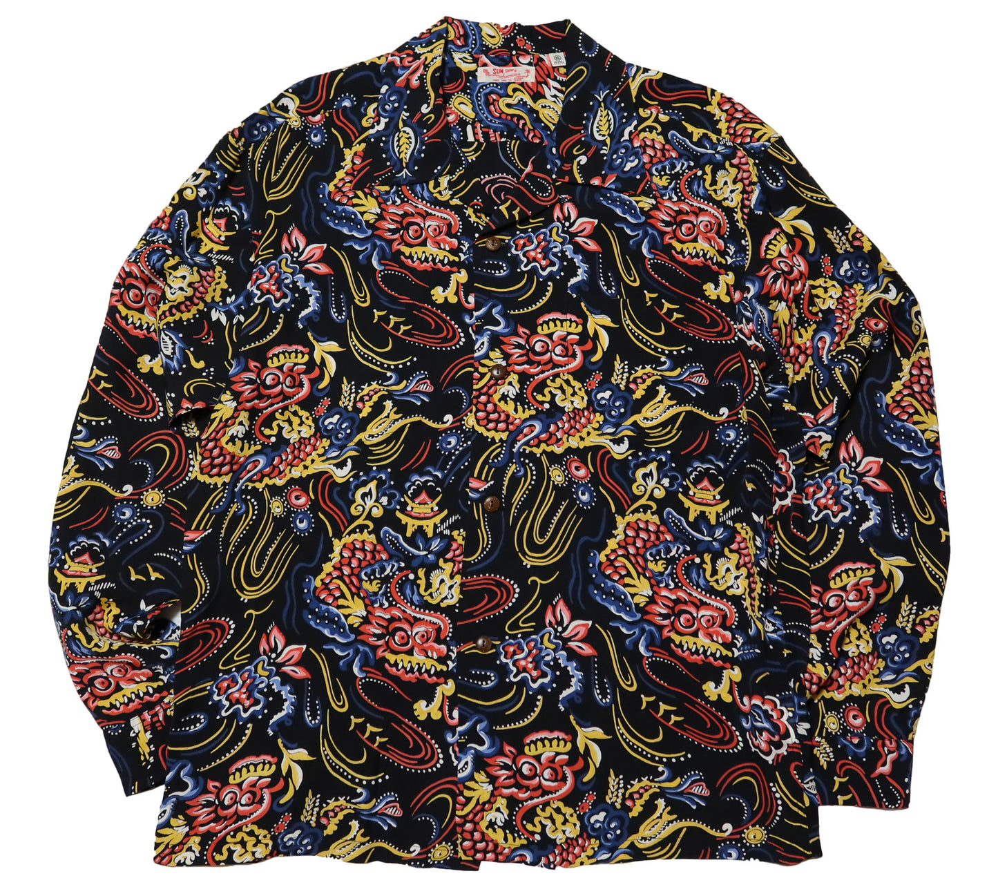SUN SURF サンサーフ アロハシャツ 長袖 GUARDIAN SPIRIT 龍神 レーヨン ブラック SS29201 日本製