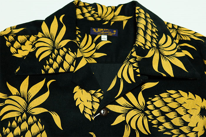 SUN SURF サンサーフ コーデュロイオープンシャツ DUKE'S PINEAPPLE デュークカハナモク 長袖 ブラック SS29580 パイナップル