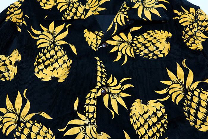 SUN SURF サンサーフ コーデュロイオープンシャツ DUKE'S PINEAPPLE デュークカハナモク 長袖 ブラック SS29580 パイナップル