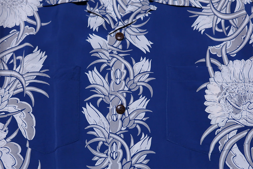 SUN SURF サンサーフ アロハシャツ 長袖 NIGHT BLOOMING CEREUS BORDER ハワイアンシャツ 月下美人 日本製 SS29602 ブルー