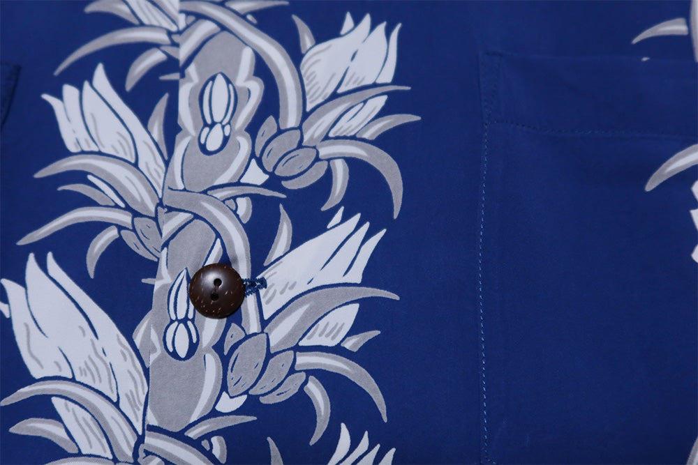 SUN SURF サンサーフ アロハシャツ 長袖 NIGHT BLOOMING CEREUS BORDER ハワイアンシャツ 月下美人 日本製 SS29602 ブルー