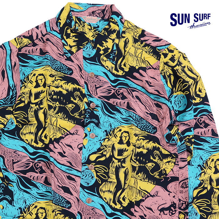 SUN SURF サンサーフ アロハシャツ スペシャルエディション GAUGUIN WOODCUT MYSTIC 長袖 ハワイアンシャツ 日本製 SS29674 ブラック