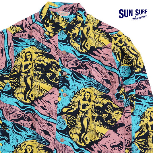 SUN SURF サンサーフ アロハシャツ スペシャルエディション GAUGUIN WOODCUT MYSTIC 長袖 ハワイアンシャツ 日本製 SS29674 ブラック