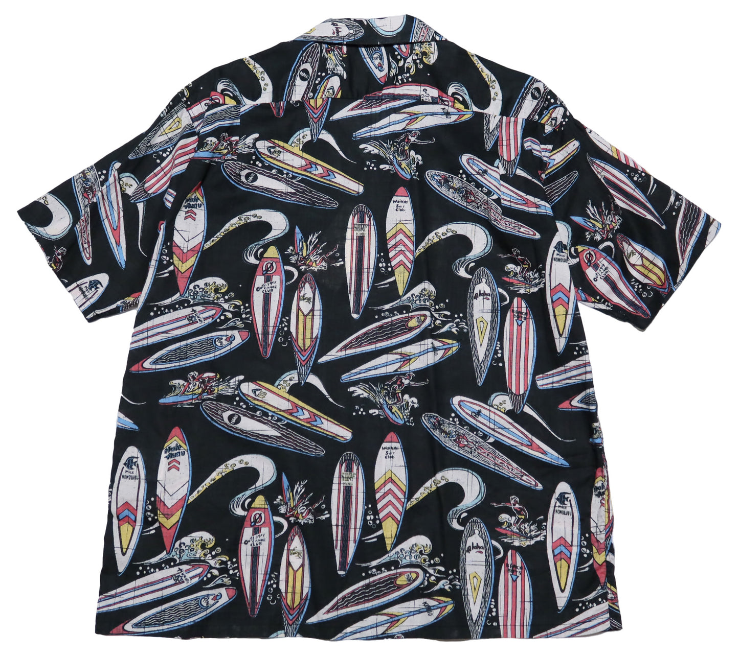 SUN SURF Cotton Linen Open Shirt SURFBOARDS Short Sleeve Aloha Shirt Made in Japan SS39284 Black