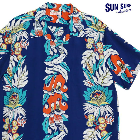 SUN SURF サンサーフ アロハシャツ PARADISE FLOWER 半袖 ハワイアンシャツ メンズ レーヨン ネイビー 日本製 SS39416