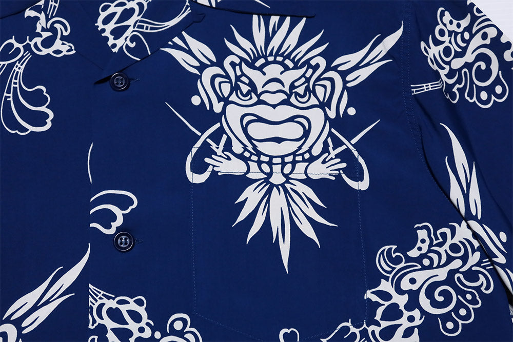 SUN SURF サンサーフ アロハシャツ INCARNATION OF GOD半袖 ハワイアンシャツ TIKI 日本製 SS39611 ブルー